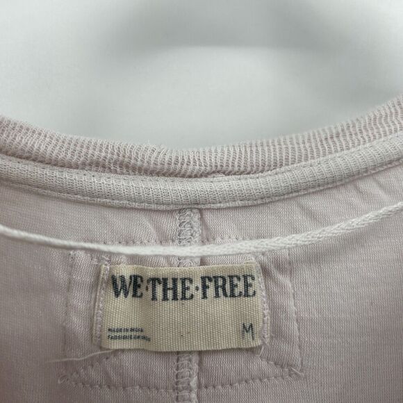 FREE PEOPLE We The Free Light Blush Pink Puff Sleeve Oversized Shirt Size Medium - Picture 8 of 9
